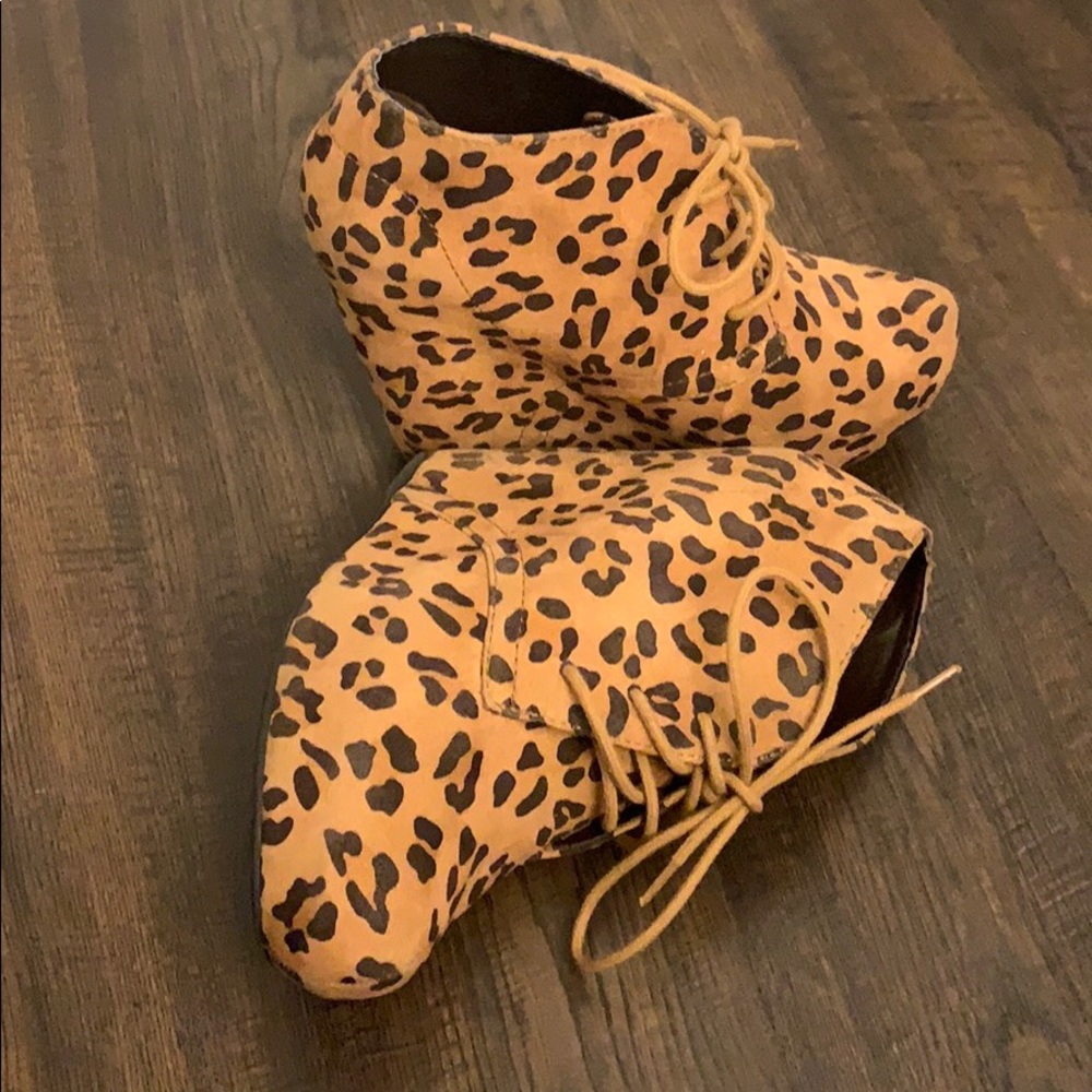 Leopard Wedge Booties